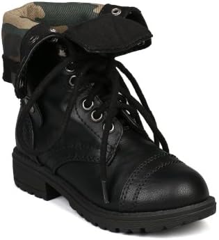 Happy Soda Oralee-2S Leatherette Camouflage Lace Fold Cuff Military Boot (Toddler/ Little Girl/ Big Girl) - Black (Size: Toddler 10)