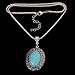 Yazilind Retro Oval Turquoise Pendant Carve Symbol Pendant Chain Necklace