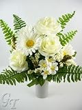 from GT Decorations 44cm Artificial Silk Flower Rose Gerbera Berry Fern Arrangement (Cream) from GT Decorations