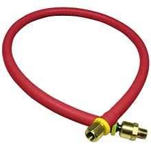 Amflo 25L-24BD Red 300 PSI Rubber Lead-in Air Hose 1/4" x 24" With 1/4" MNPT x 1/4" FNPT Fittings, Bend Restrictors, And Ball Swivel