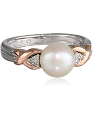 S&G Sterling Silver and 14k Pink Gold 7mm Freshwater Cultured Pearl and Diamond Ring (0.03 cttw, I-J Color, I3 Clarity)