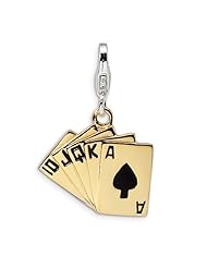 Sterling Silver Gold plated Enamel Straight Flush with Lobster Clasp Charm