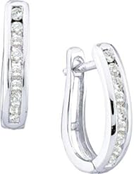 14k White Gold Natural Round Channel-set Diamond Womens Ladies Hoop Fashion Earrings - .25 (1/4) Ct.t.w.