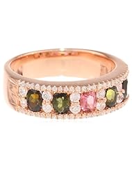 Rose Gold Plated Sterling Silver, Pink and Green Tourmaline and Cubic Zirconia Fashion Ring, Size 7