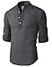 H2H Mens Casual Slim Fit Linen Henley Lightweight Roll-up Sleeve Shirt