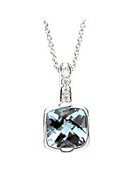 14K White Gold Swiss Blue Topaz and Diamond Pendant -- LIFETIME WARRANTY