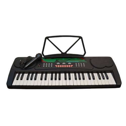 49 Keys Black Kids Keyboard Children Student Electronic Digital Piano With Microphone & notes Holder – with AC Adapter & DirectlyCheap(TM) Translucent Blue Medium Pick