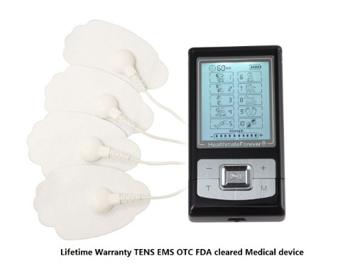 Lifetime Warranty,FDA cleared HealthmateForever TENS unit handheld body massagers,palm massagers plus digital pulse mini micro massager.Free 2 pads(4pcs)+2 sets of 4in1 wire connectors NK10GL Black