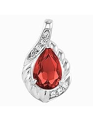 14K White Gold Pear Cut Chatham Created Ruby and Diamond Pendant -- LIFETIME WARRANTY