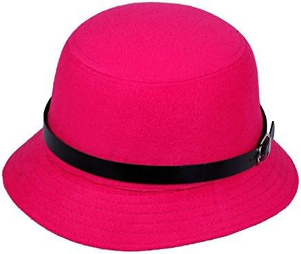 ZHENXIA Women Lady Vintage Style Wool Cloche Bucket Winter Hat with Belt (#5 Rose)