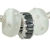 Jet Black and White Cat's Eye Baguette CZ Sterling Bead Trio for European Charm Bracelet