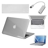 Premium Skque Clear Hard Plastic Crystal Case + 11.6 Inch Screen Protector + Palm and Track Pad Protector + USB to RJ45 LAN Ethernet Network Adapter + Ultra Thin TPU Keyboard Cover for Apple MacBook Air 11.6