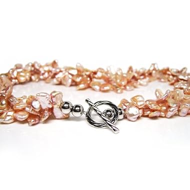 HinsonGayle Glamour Collection Handpicked Triple Strand AAA Ultra-Luster Naturally Pink Keshi Cultured Pearl Necklace (Sterling Silver)
