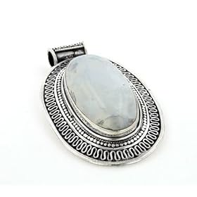 Captivating 2.5 Sterling Silver Genuine Oval Rainbow Moonstone Pendant by Moonstone Birthstones