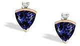 14K Yellow Gold Trillion Created Sapphire and Diamond Earrings