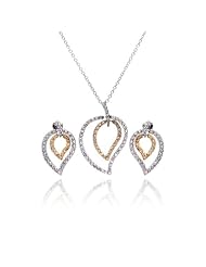 Nickel Free Sterling Silver Pendant & Earring Sets 4 Toned Outline CZ Leaves Set