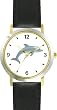 Dolphin or Porpoise - JP - WATCHBUDDY&reg; DELUXE TWO-TONE THEME WATCH - Arabic Numbers - Black Leather Strap-Size-Children's Size-Small ( Boy's Size & Girl's Size )