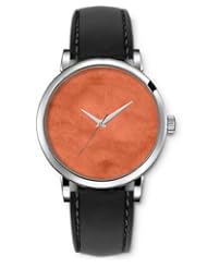 SPRAWL Aanalog Fashion Series Silver Ladies Watches of Genuine Black Leather Strap,Unique Wrist Watch for Women Girls Designed with Newspaper orange background