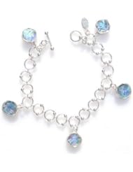 Sterling Silver 925 Iridescent Antique Roman Glass Circle Link Toggle Bracelet Handmade In Israel, Comes With Certificate Of Authenticity