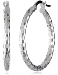 14k Italian White Gold Diamond-Cut Tube Hoop Earrings