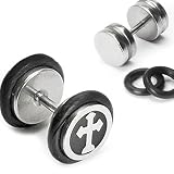 316L Surgical Steel 16g "Fake" Plug with Gothic Cross Inlay - 1.2mm Diameter - Sold as a Pair