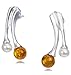 Sterling Silver Amber Earrings - Pearl and Cognac title=