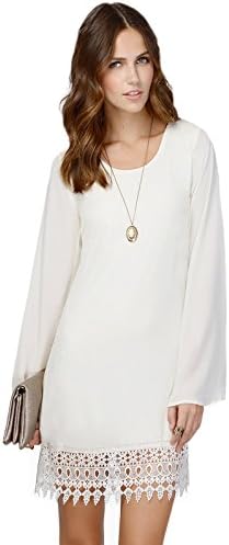 Women's Long Flare Sleeve Lace Hem A-Line Double-Layer Mini Dress