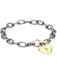 Erica Molinari "Renaissance" Sterling Silver Link Bracelet with 14k Heart Lock Charm Bracelet