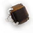 Silvertone Tiger Eye Square Cocktail Adjustable Fashion Ring