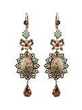 Michal Negrin Amazing Vintage Cameo Earrings with Swarovski Crystals Stones & Crystal Tear Drop - Made in Israel