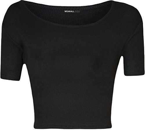 WearAll Women's Short Sleeve Ribbed Crop Top