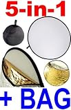43 110CM Round Multi Disc Light Reflector! Portable, 5 in 1: Translucent, Silver, Gold, White, and Black! Collapsible! Perfect for Studio or any Photography Situation!