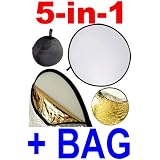 43" 110CM Round Multi Disc Light Reflector! Portable, 5 in 1: Translucent, Silver, Gold, White, and Black! Collapsible! Perfect for Studio or any Photography Situation!