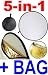 43 110CM Round Multi Disc Light Reflector! Portable, 5 in 1: Translucent, Silver, Gold, White, and Black! Collapsible! Perfect for Studio or any Photography Situation!
