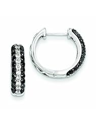 1.1 Carat 14K White Gold White & Black Diamond Hinged Hoop Earrings