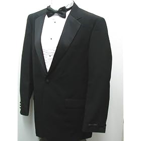 New Mens Classic Black One Button Tuxedo - Five Pieces (5pc) - Includes Jacket, Pants, Shirt, Satin...