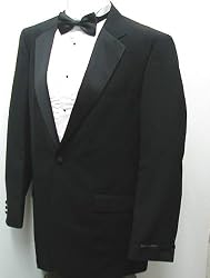 New Mens Classic Black One Button Tuxedo - Five Pieces (5pc) - Includes Jacket, Pants, Shirt, Satin Bow Tie, and Cummerbund!