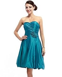 A-line Strapless Natural   Waistline Satin/Taffeta Knee Length Short Bubble Dress Lace Ruched Bridesmaid Dress 