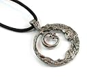 Wiccan Moon and Pentagram, Pewter Pendant with Black Corded Necklace