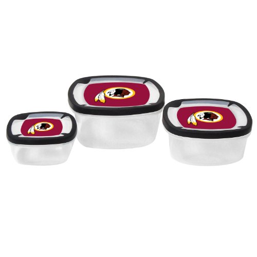 NFL Washington Redskins Nesting Square Containers, 7.2-Cup; 3.5-Cup; 2.1-Cup,  Clear, Piece of 3