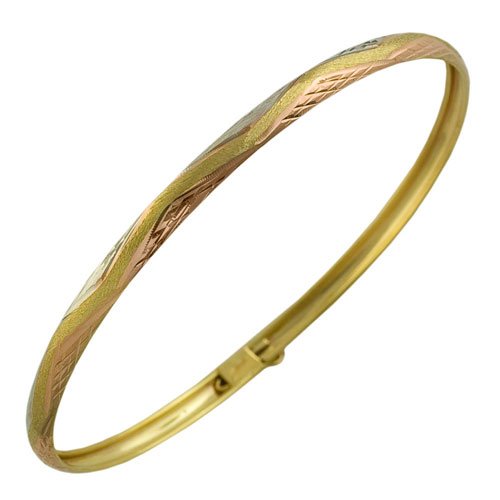 14 Karat Tri-Color Gold Satin/polished/diamond-Cut Bangle