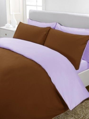 5PC Reversible Duvet/Quilt Cover Set 600 Thread Count Full 100% Egyptian Cotton Chocolate/Lilac Solid by BN3 Linens