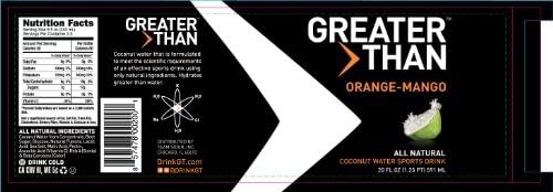 Greater Than Coconut Water Sports Drink, Orange-Mango, 20-Ounce Bottles (Pack of 12)