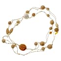 Sherry's Choice Wood Beaded Long Necklace with Baked Glass Amber Pendant