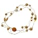 Sherry's Choice Wood Beaded Long Necklace with Baked Glass Amber Pendant