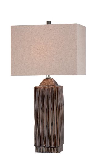 Table Lamp  Linen Fabric Shade in Brown and Verde 