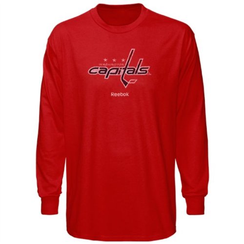 Reebok Washington Capitals Faded Primary Logo Long Sleeve T-Shirt - Red (Large)