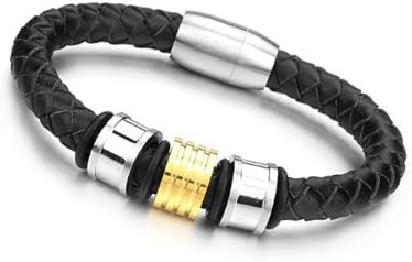 KATGI Fashion Wrap Genuine Leather Circle Detachable Magnet Wist Strap Stainless Steel Bracelet