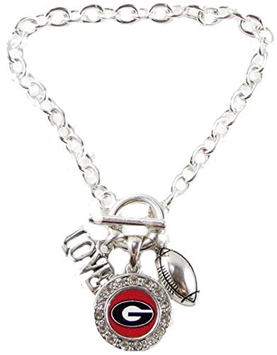 Georgia Bulldogs Multi Charm Love Football Red Silver Bracelet Jewelry UGA