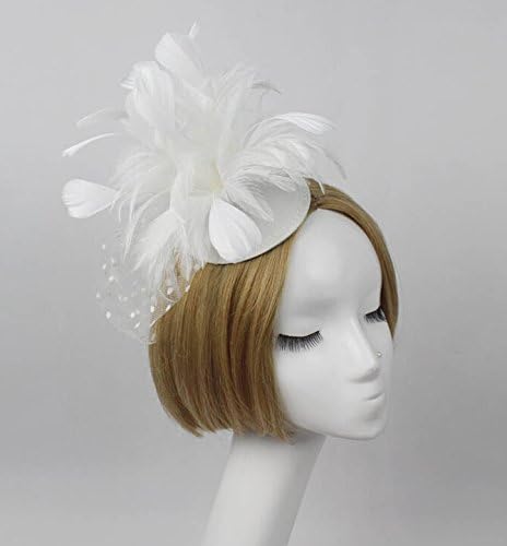 Handmad Feather Gauze Veil Face Concealed Banquet Headdress Hair Ornaments Bride Bridal Wedding Accessory Hair Head Wear Hat Cap (white)